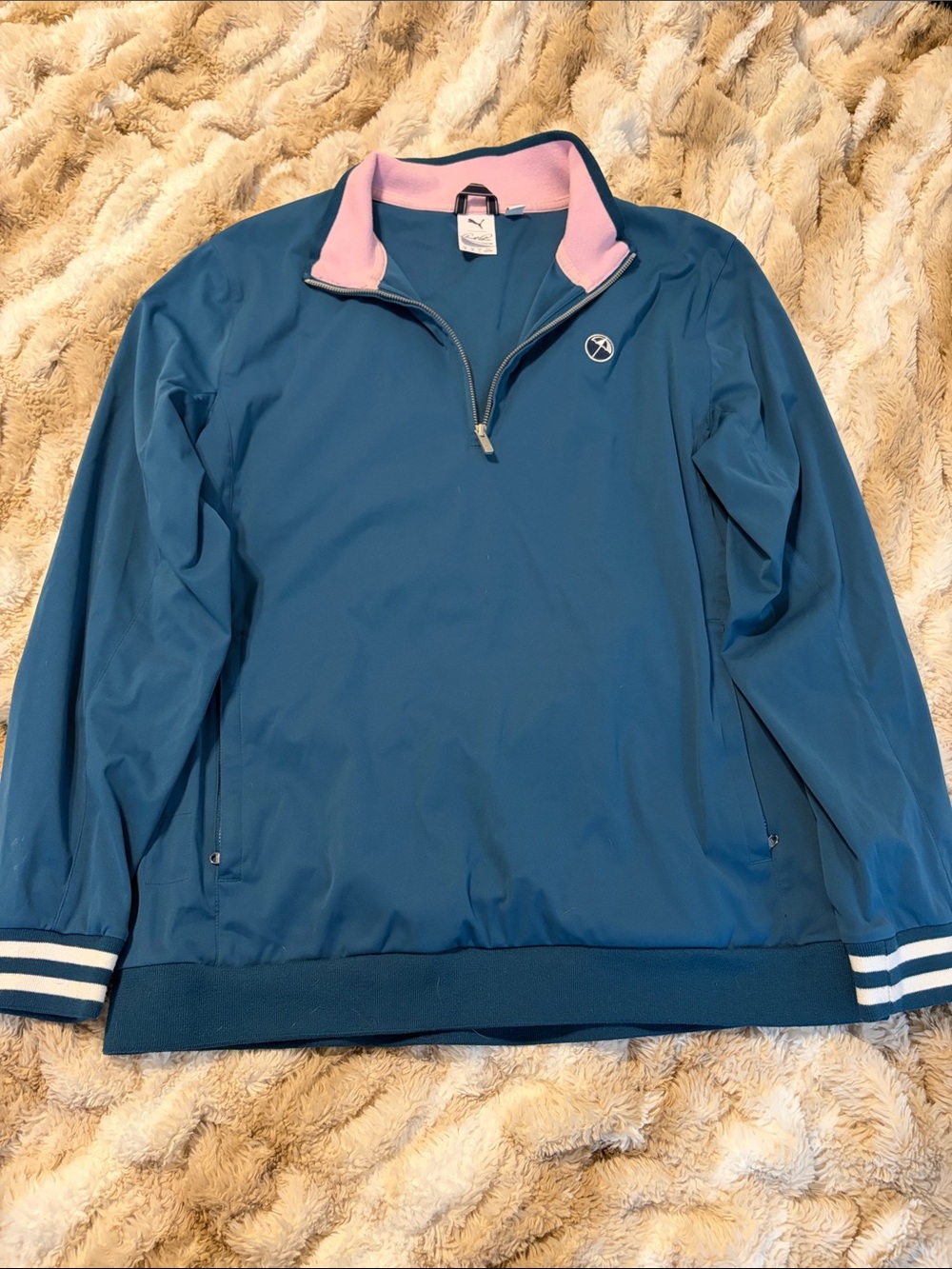 Puma Arnold Palmer Teal Half-Zip Pullover with Pink Contrast Collar